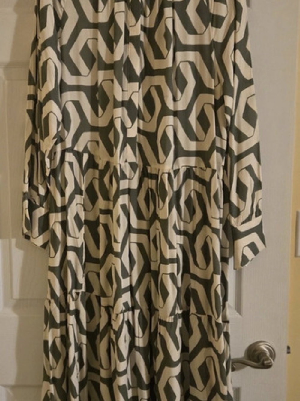H&M Tiered Maxi Dress Geometric Green & Cream Size XL